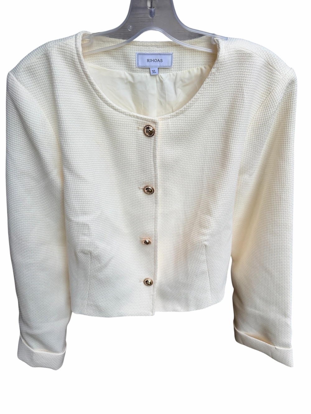 RIHOAS Waffle Knit Cream Gold Button Up Blazer Jacket Size XL Like New